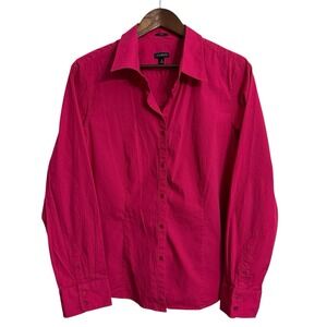 Talbots shirt womens 16 pink stretch career office preppy elbow patches academia